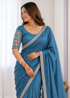 Premium Two-Tone NC Vichitra Beads Handwork Saree