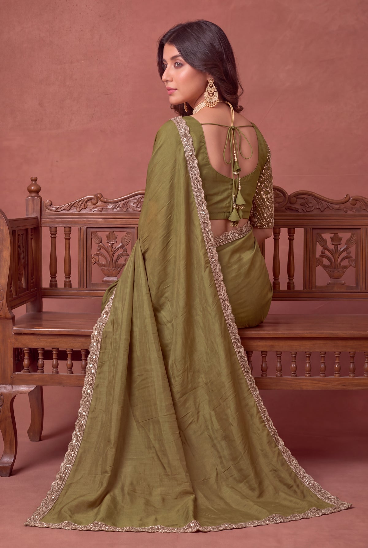 Designer NC Vichitra Embroidered Border Saree