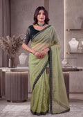 Heavy Sequin Embellished NC Moss Butti Saree