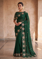 Classy Floral Embroidery Rangoli Saree