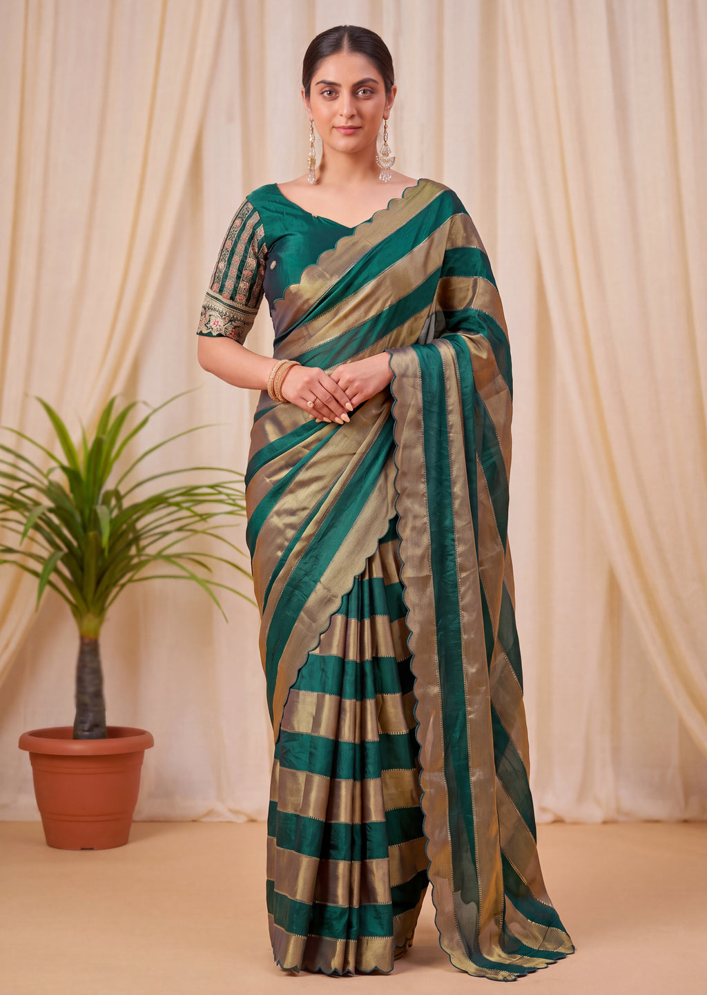 New Designer NC Satin Jarkan Scallop Saree
