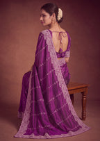 Royal Satin Striped Embroidery Designer Saree
