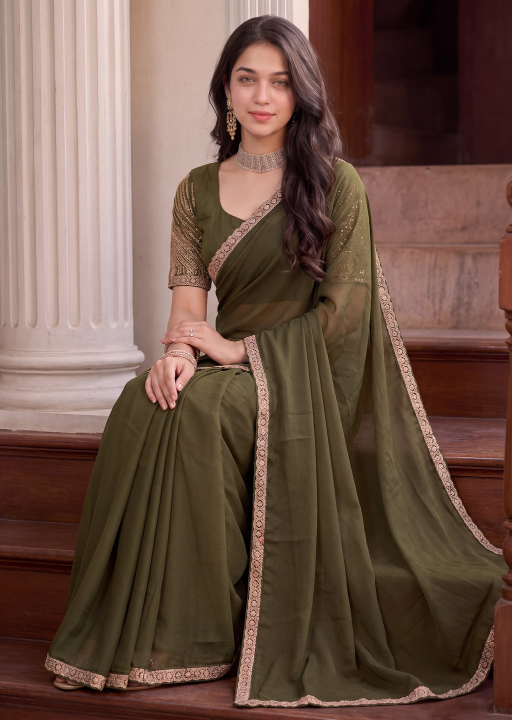 Scalloped Floral Elegant Rangoli Saree