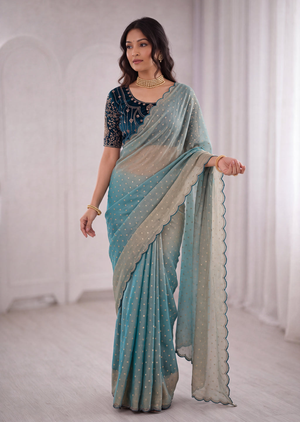 Embroidered Heavy Blouse Premium Chiffon Silk Saree