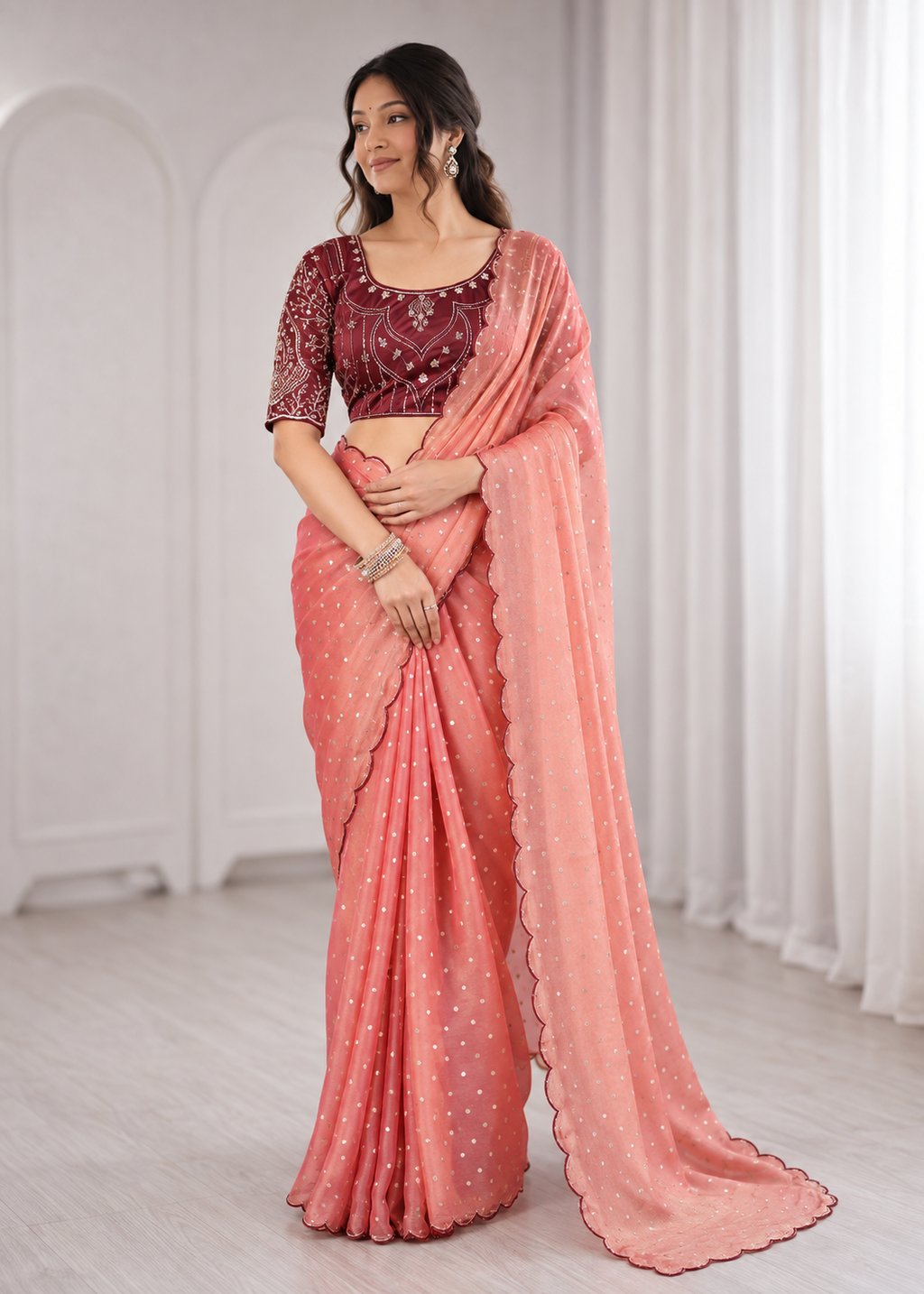 Embroidered Heavy Blouse Premium Chiffon Silk Saree