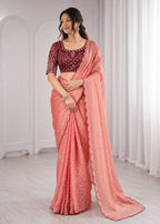 Embroidered Heavy Blouse Premium Chiffon Silk Saree