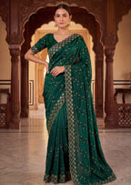 Floral Embroidered NC Satin Saree with Designer Border