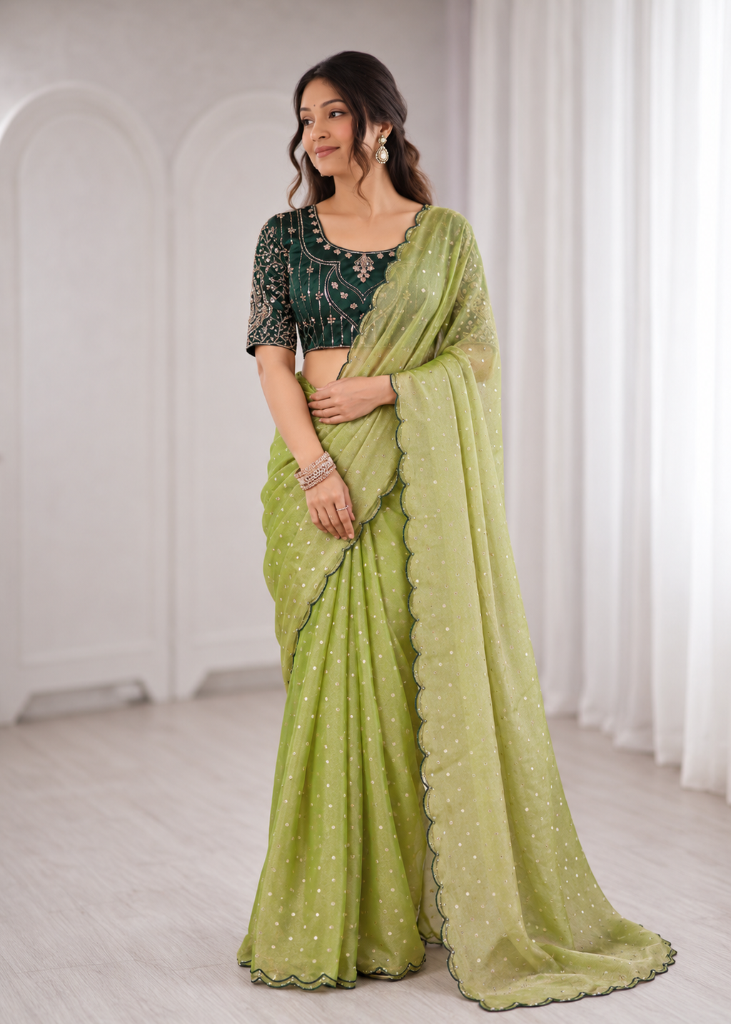 Embroidered Heavy Blouse Premium Chiffon Silk Saree