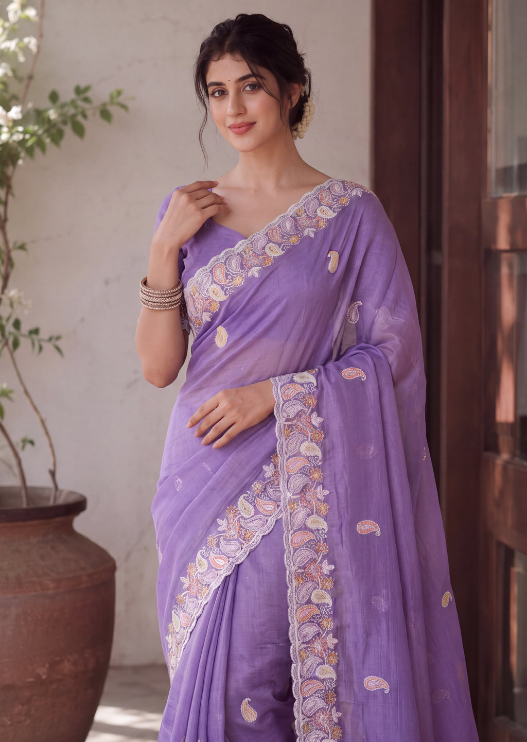 Designer Two-Tone Crunchy Tissue Saree