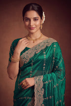 Royal Satin Striped Embroidery Designer Saree