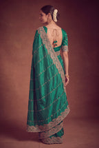 Royal Satin Striped Embroidery Designer Saree