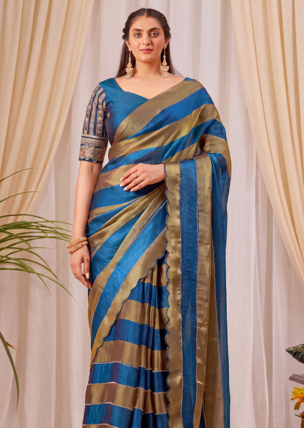 New Designer NC Satin Jarkan Scallop Saree