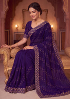 Floral Embroidered NC Satin Saree with Designer Border