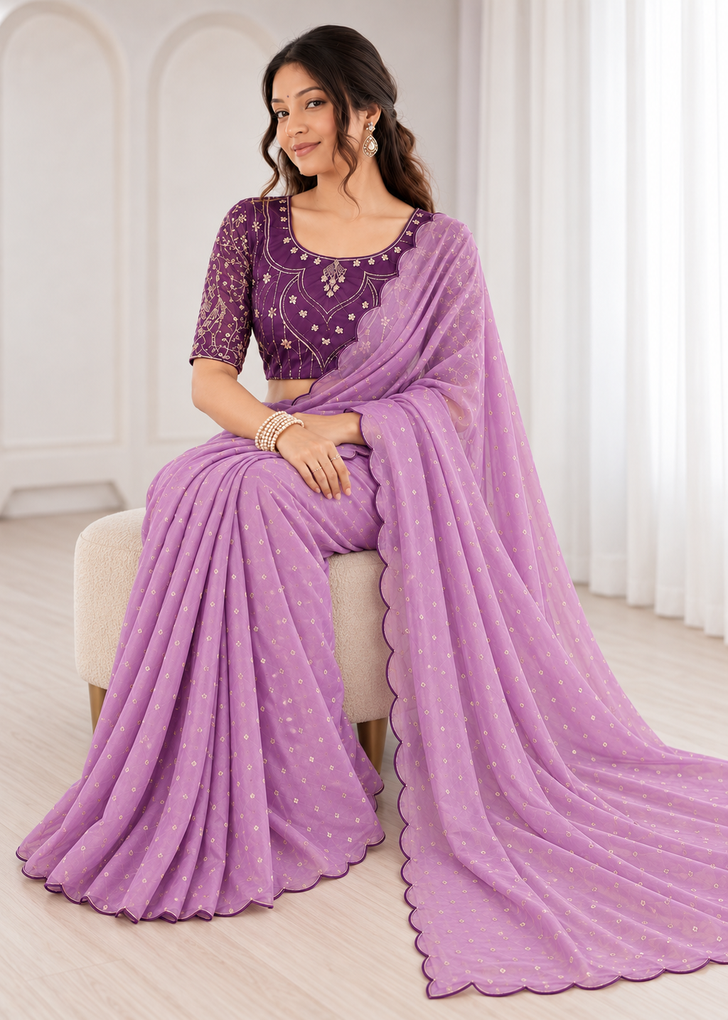 Embroidered Heavy Blouse Premium Chiffon Silk Saree