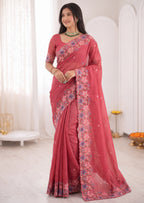 3D Floral Embroidery Two-Tone Crunchy Tissue Saree