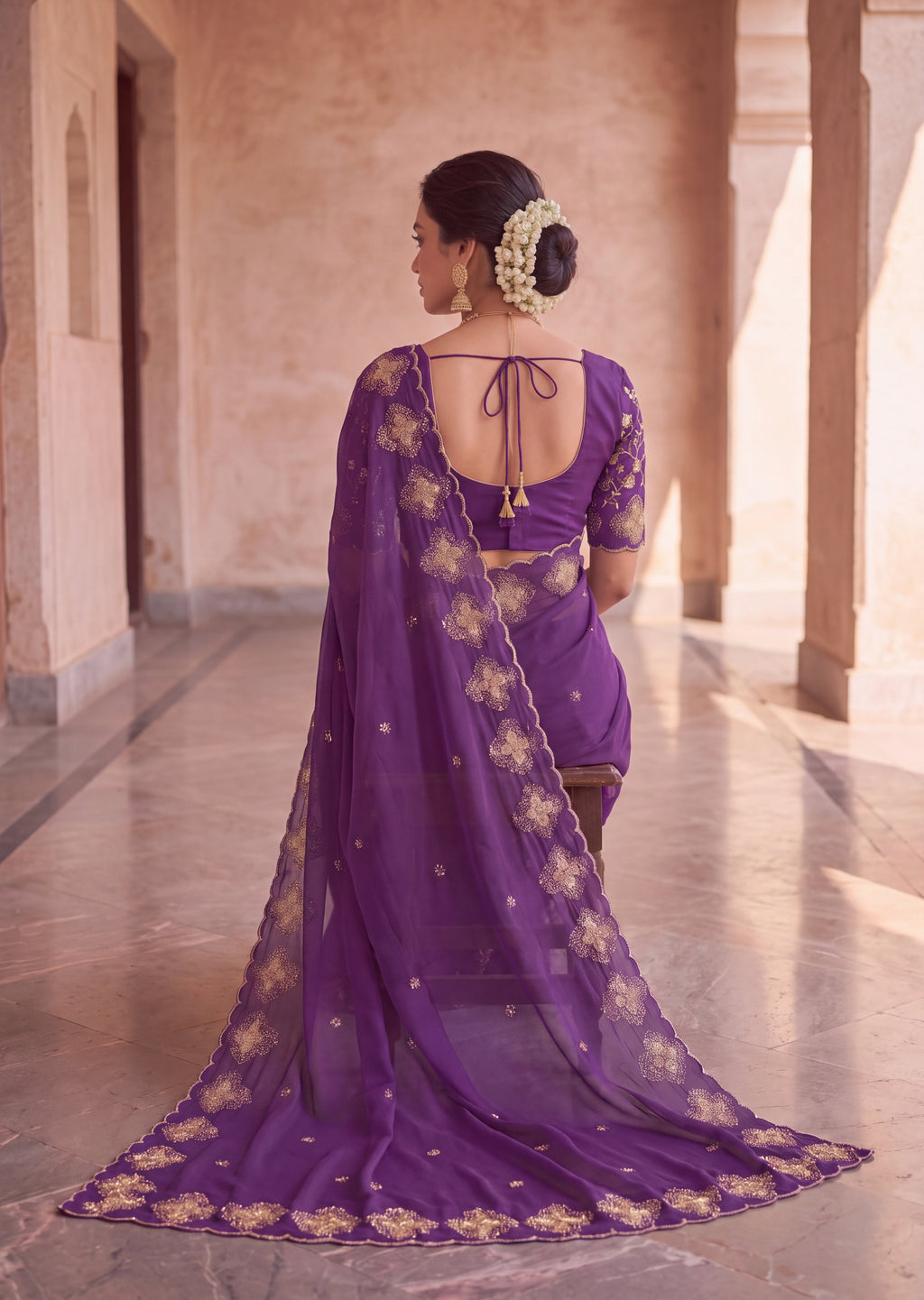 Classy Floral Embroidery Rangoli Saree
