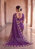 Classy Floral Embroidery Rangoli Saree