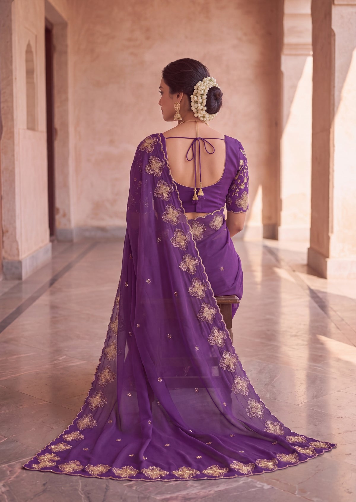 Classy Floral Embroidery Rangoli Saree