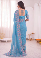3D Floral Embroidery Two-Tone Crunchy Tissue Saree