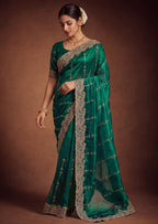 Royal Satin Striped Embroidery Designer Saree