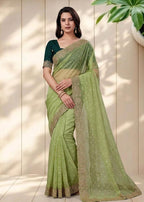 Beautiful NC Moss Butti Embroidered Saree