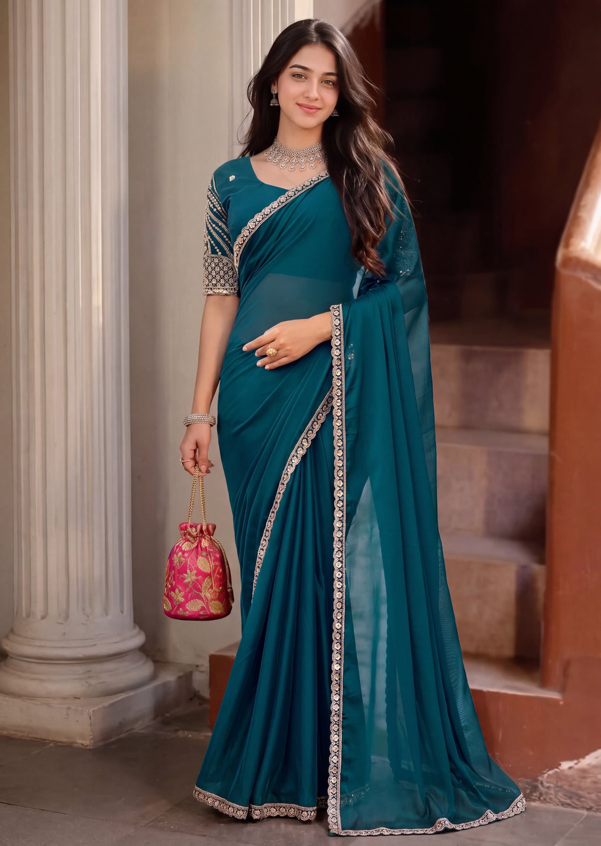 Scalloped Floral Elegant Rangoli Saree