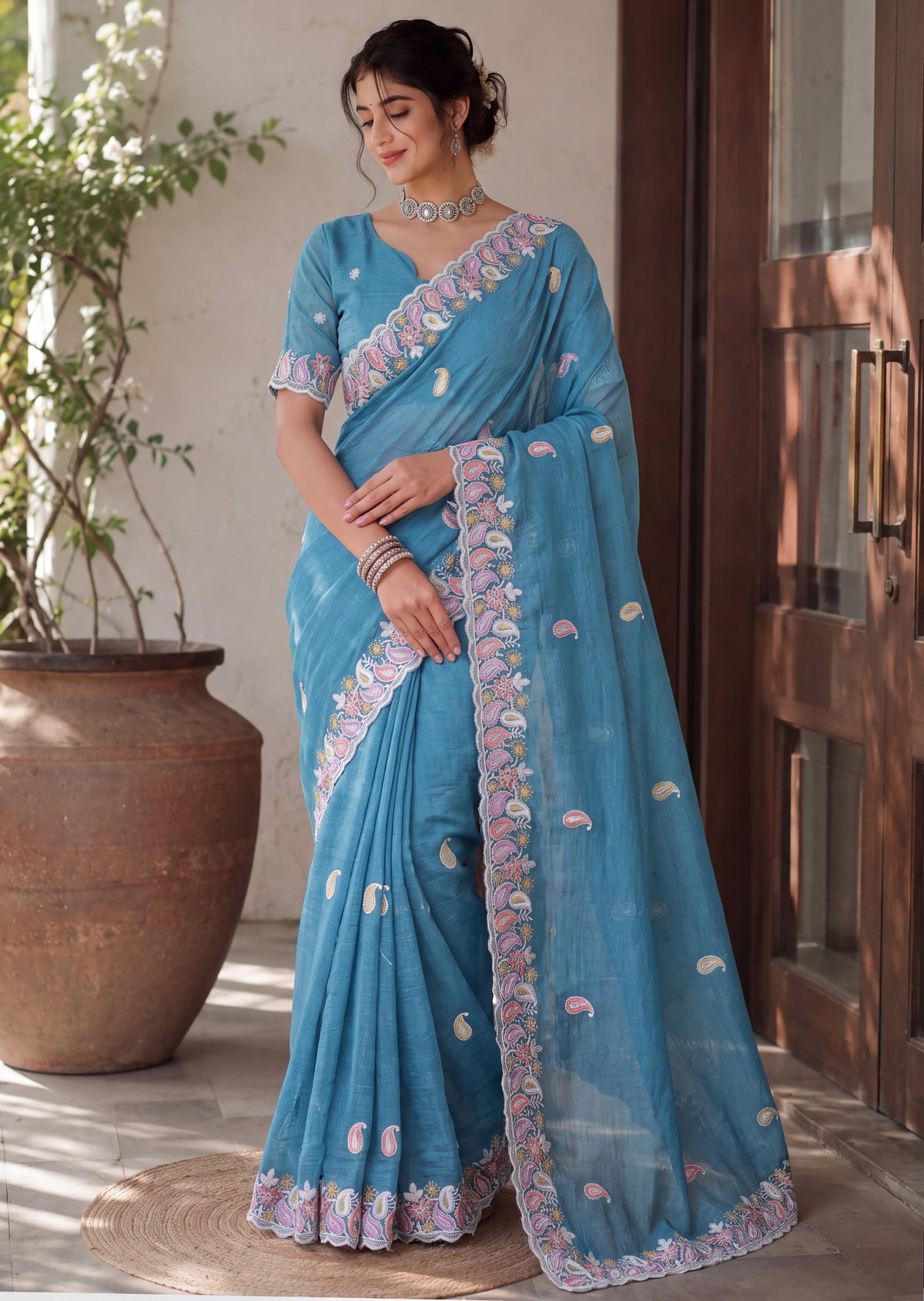 Designer Two-Tone Crunchy Tissue Saree