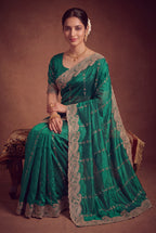 Royal Satin Striped Embroidery Designer Saree