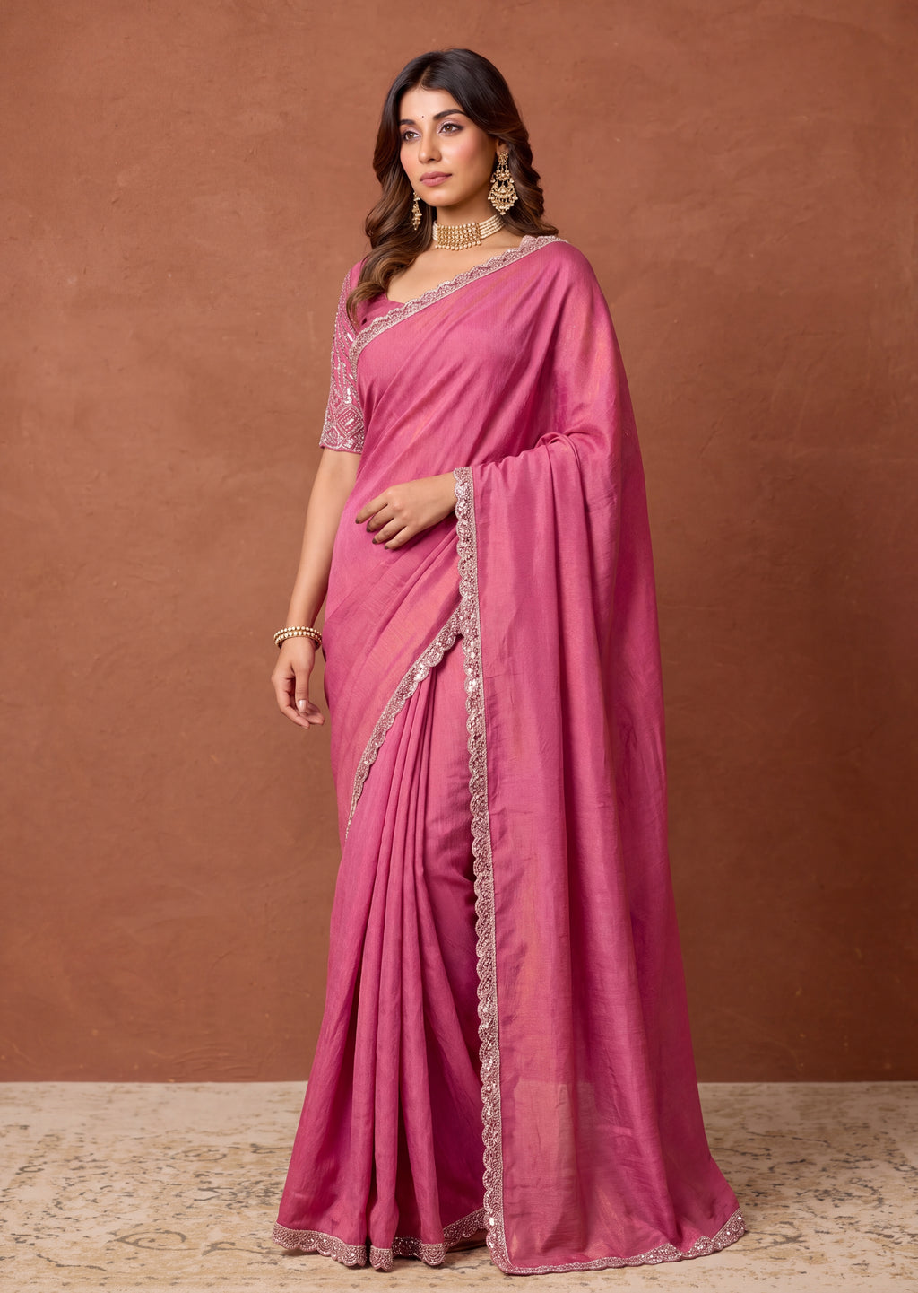 Designer NC Vichitra Embroidered Border Saree