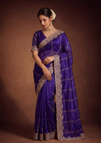 Royal Satin Striped Embroidery Designer Saree