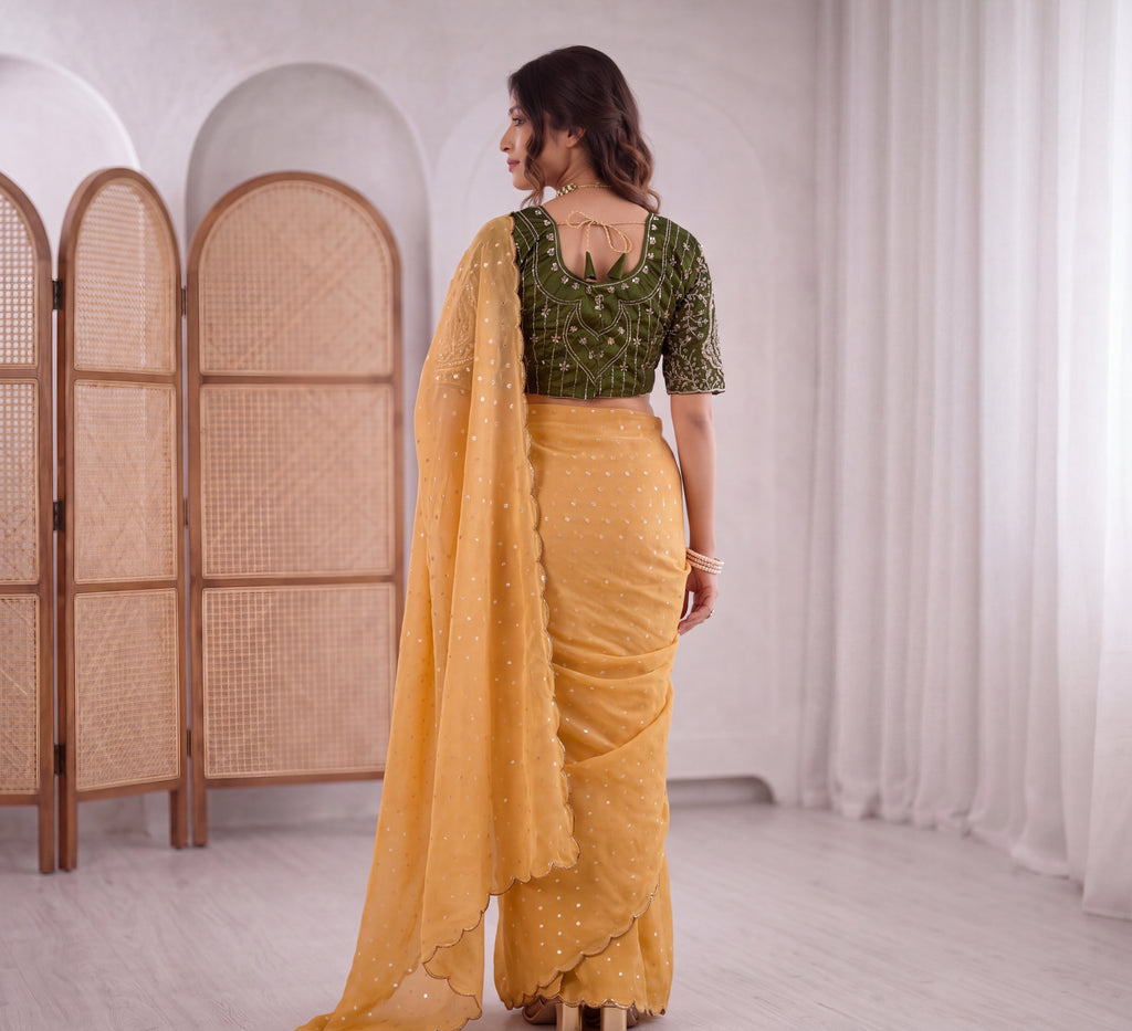 Embroidered Heavy Blouse Premium Chiffon Silk Saree