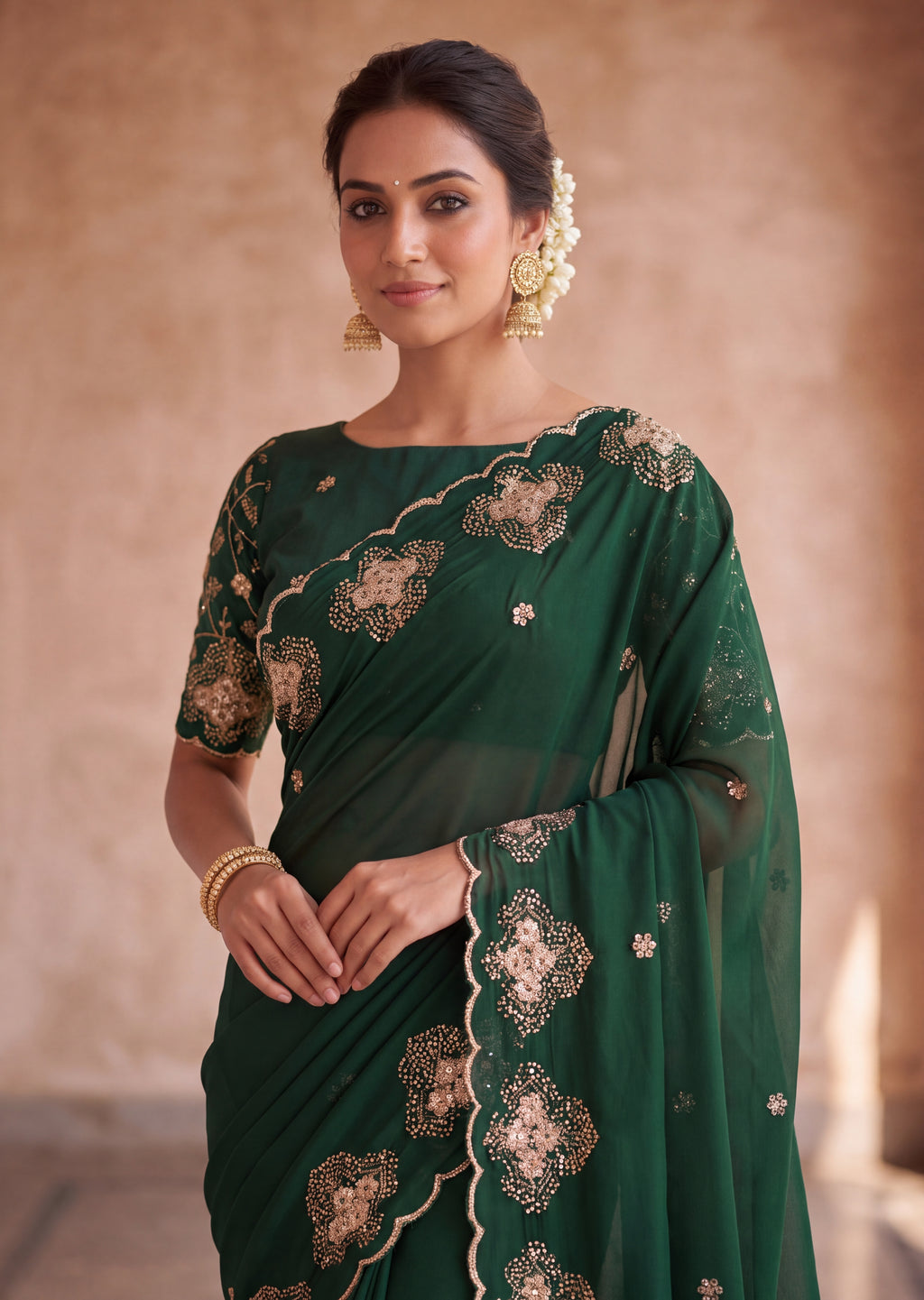 Classy Floral Embroidery Rangoli Saree