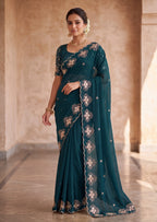 Classy Floral Embroidery Rangoli Saree