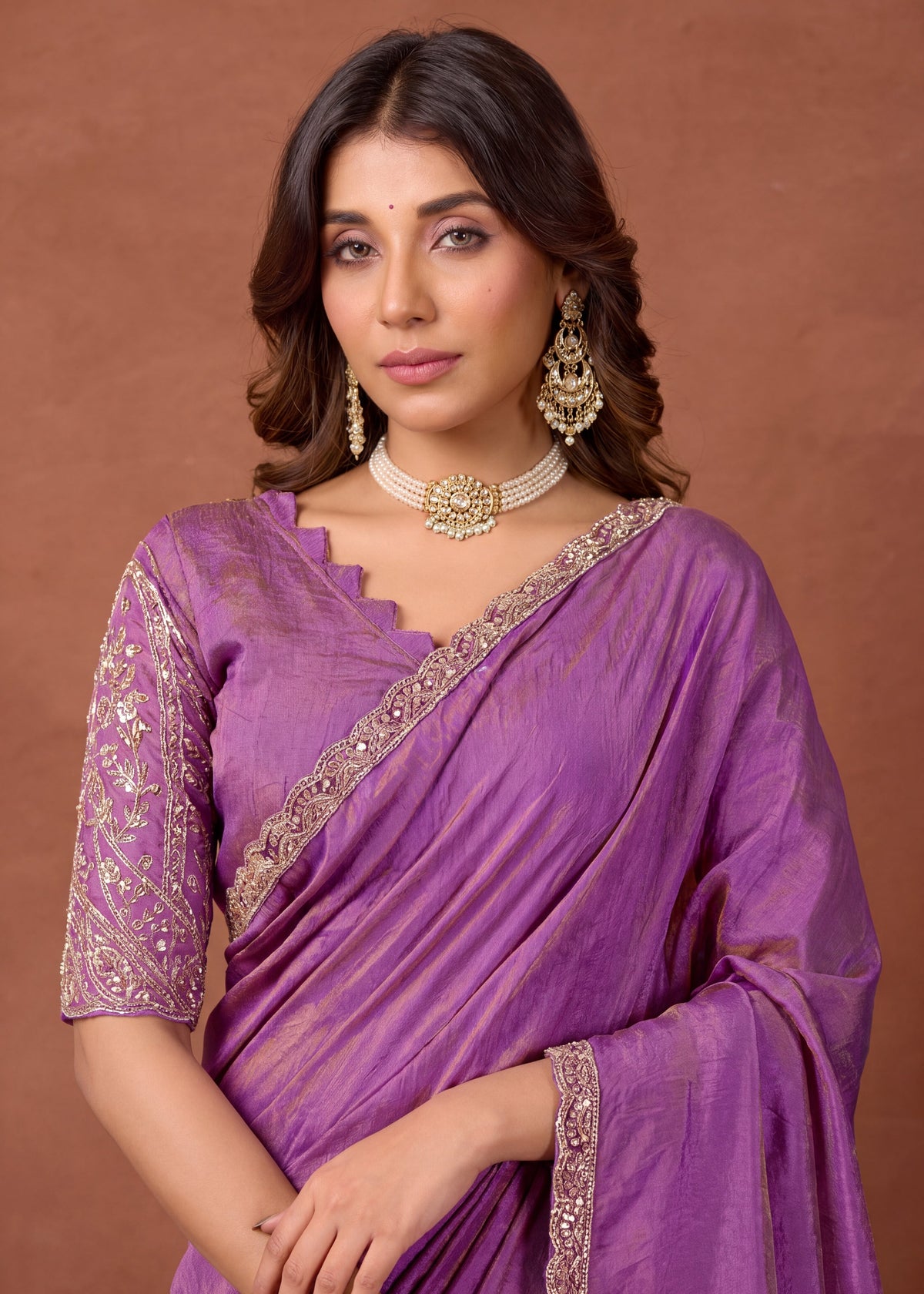 Designer NC Vichitra Embroidered Border Saree