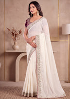 White Traditional Rangoli Chiffon Saree