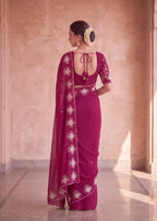 Classy Floral Embroidery Rangoli Saree