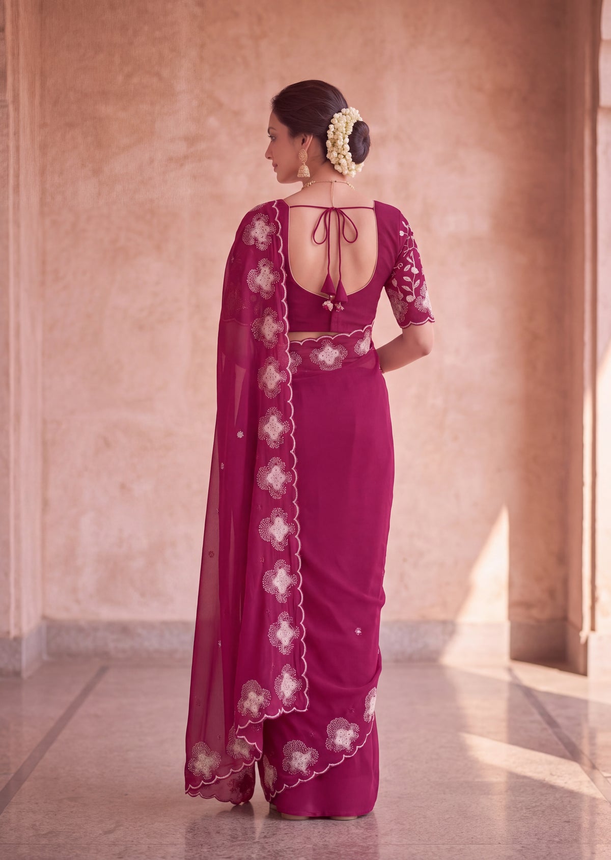 Classy Floral Embroidery Rangoli Saree