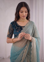 Embroidered Heavy Blouse Premium Chiffon Silk Saree