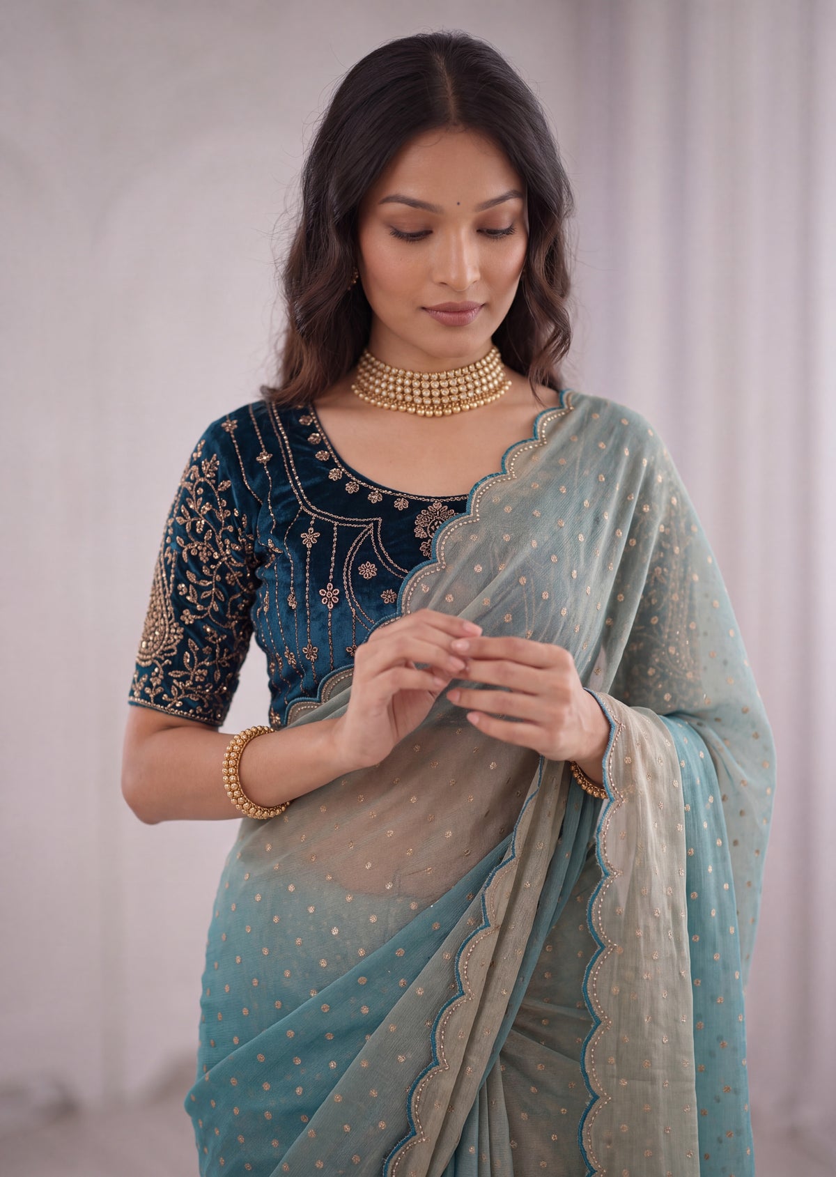 Embroidered Heavy Blouse Premium Chiffon Silk Saree