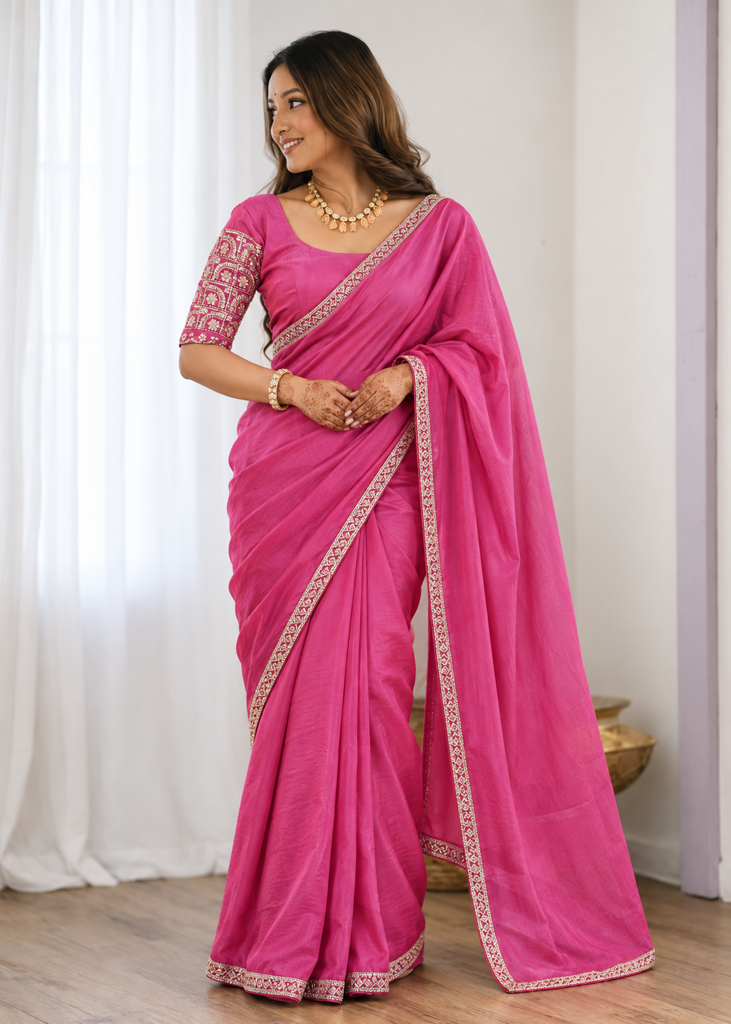 Premium Two-Tone NC Vichitra Beads Handwork Saree