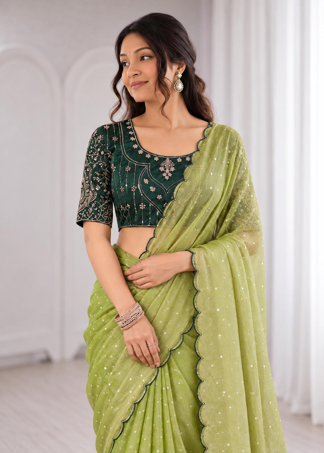 Embroidered Heavy Blouse Premium Chiffon Silk Saree