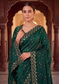 Floral Embroidered NC Satin Saree with Designer Border