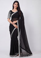 Delicate Embroidery Scalloped Border Rangoli Saree