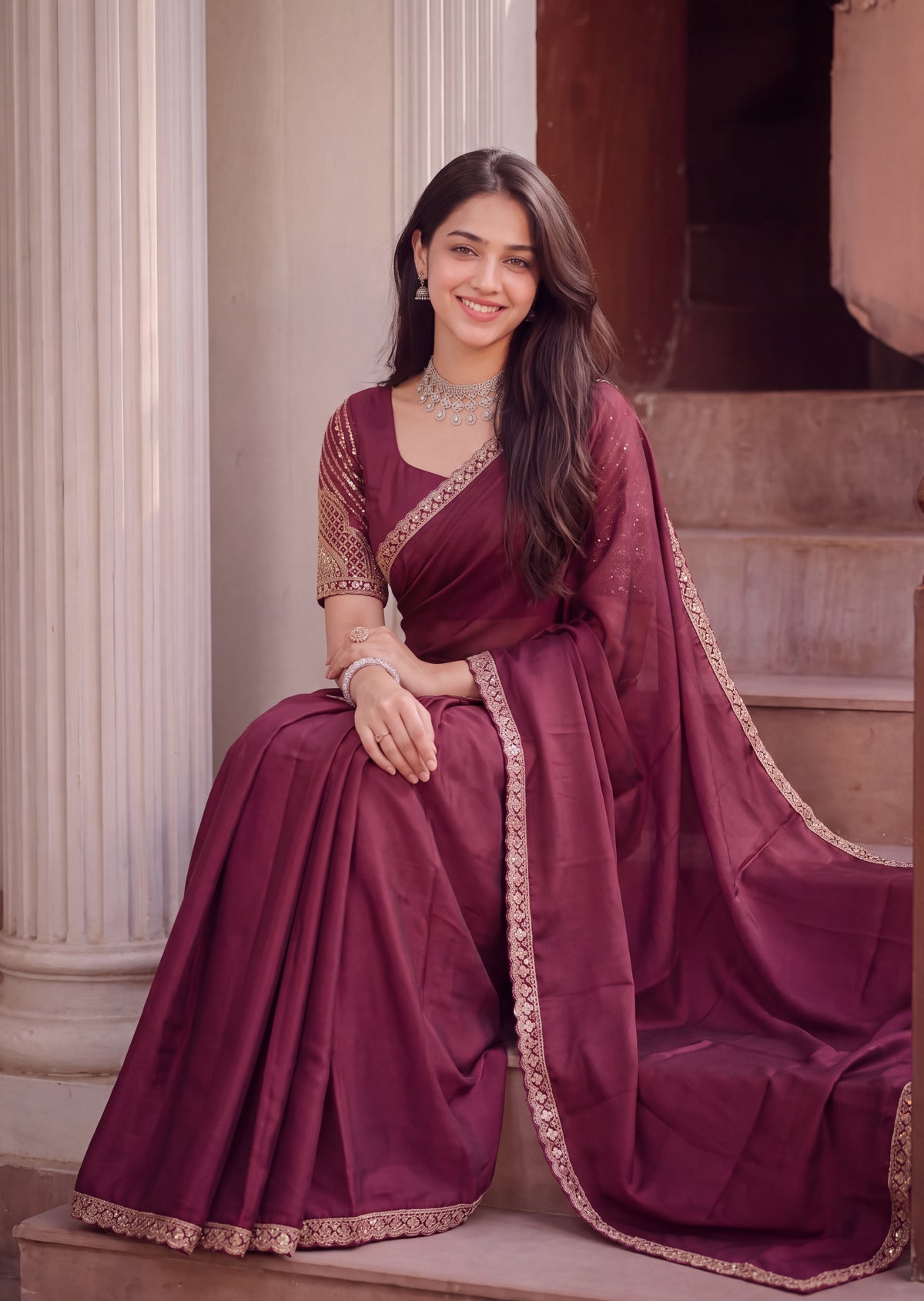 Floral Sequin Border Elegant Rangoli Saree