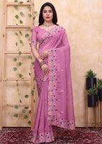 Floral Embroidery Two-Tone Crunchy Tissue Saree