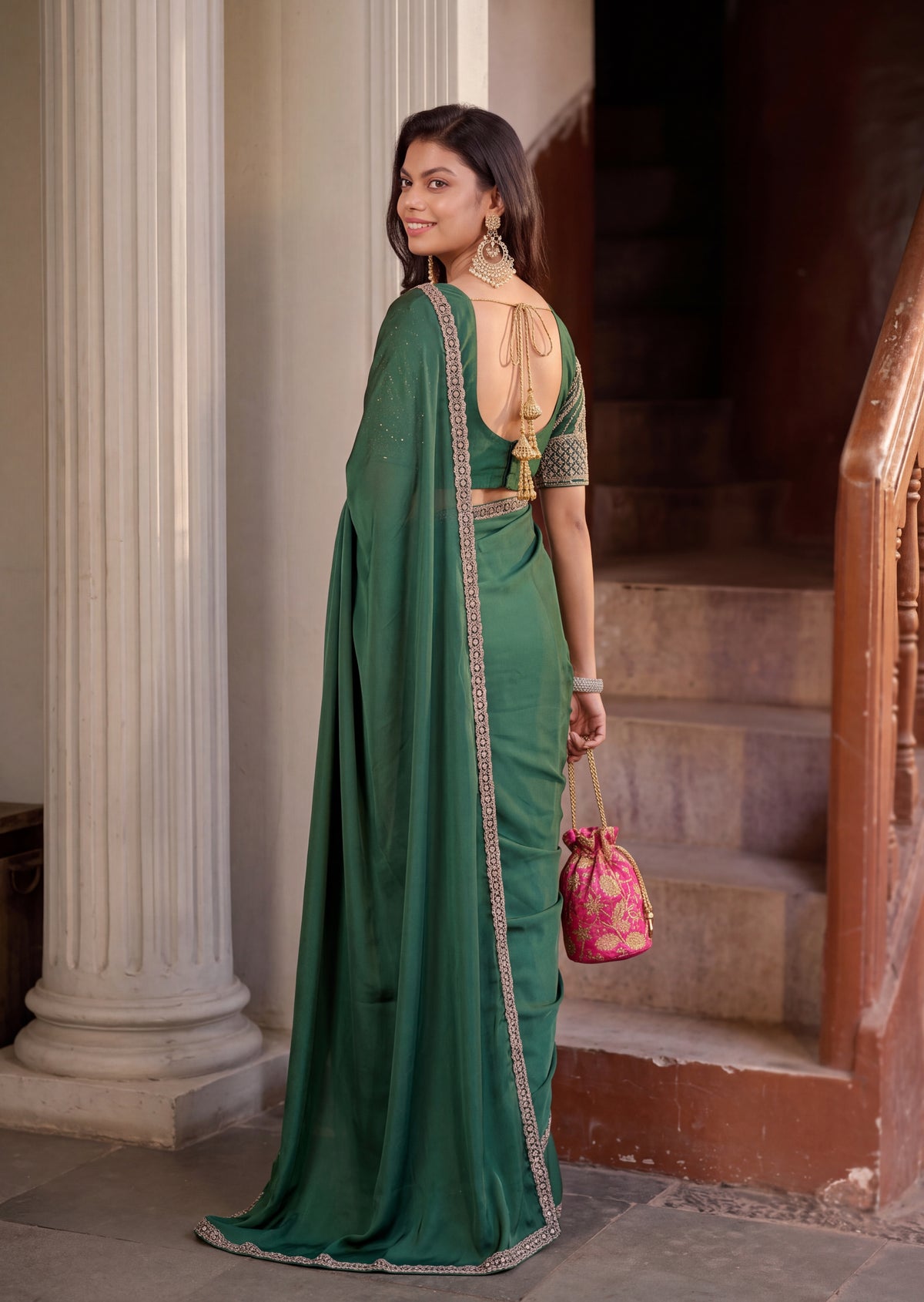 Floral Sequin Border Elegant Rangoli Saree