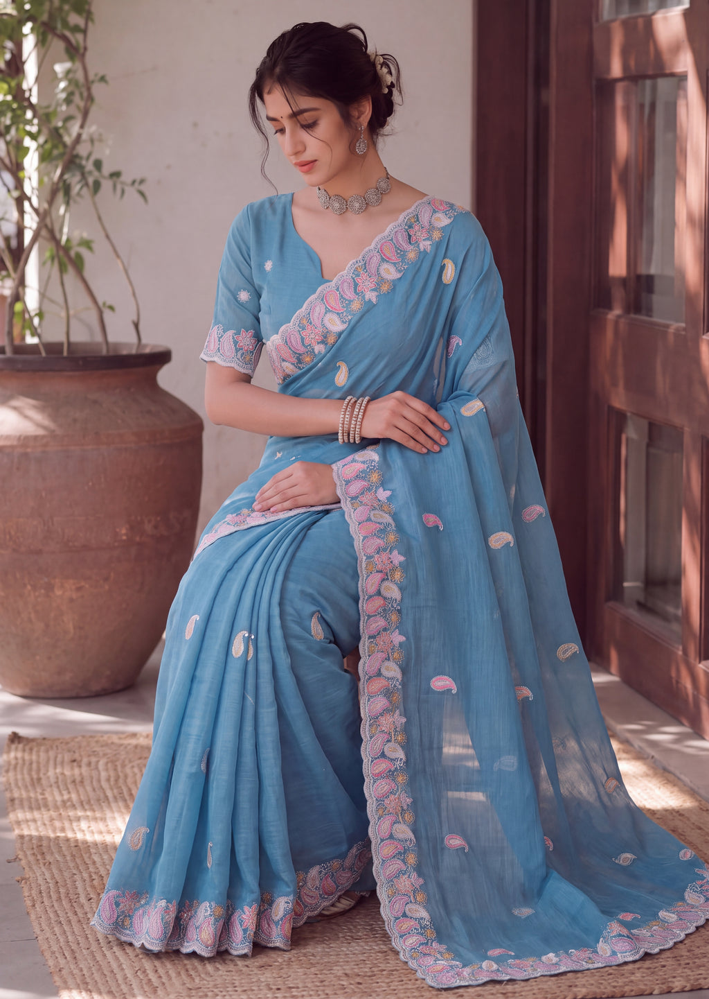 Designer Two-Tone Crunchy Tissue Saree