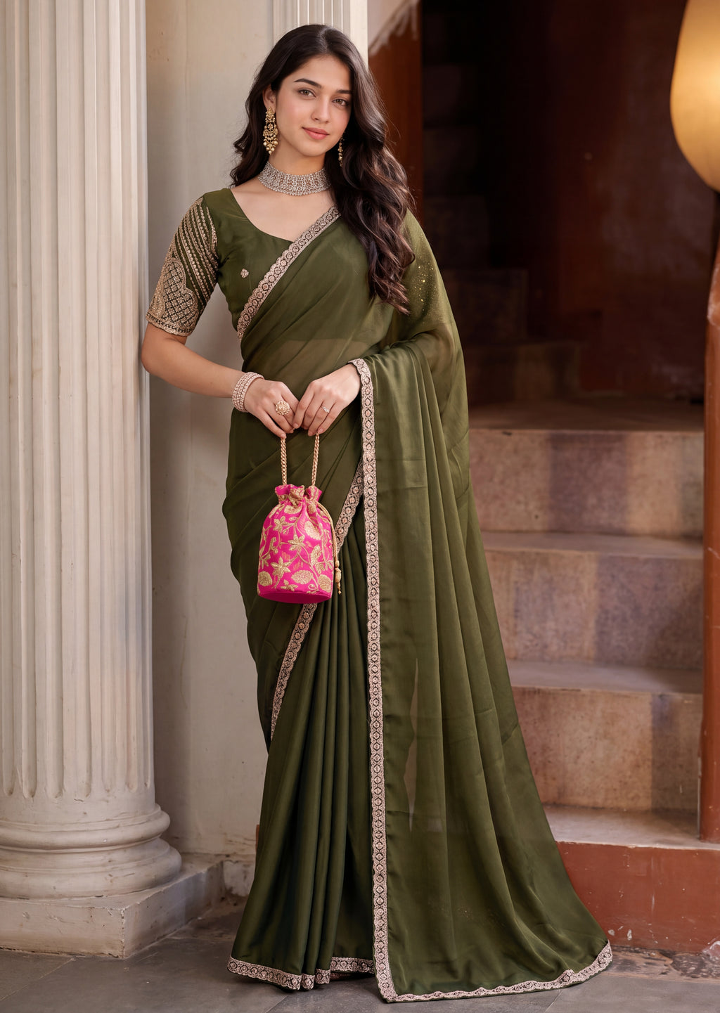 Scalloped Floral Elegant Rangoli Saree