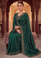 Floral Embroidered NC Satin Saree with Designer Border