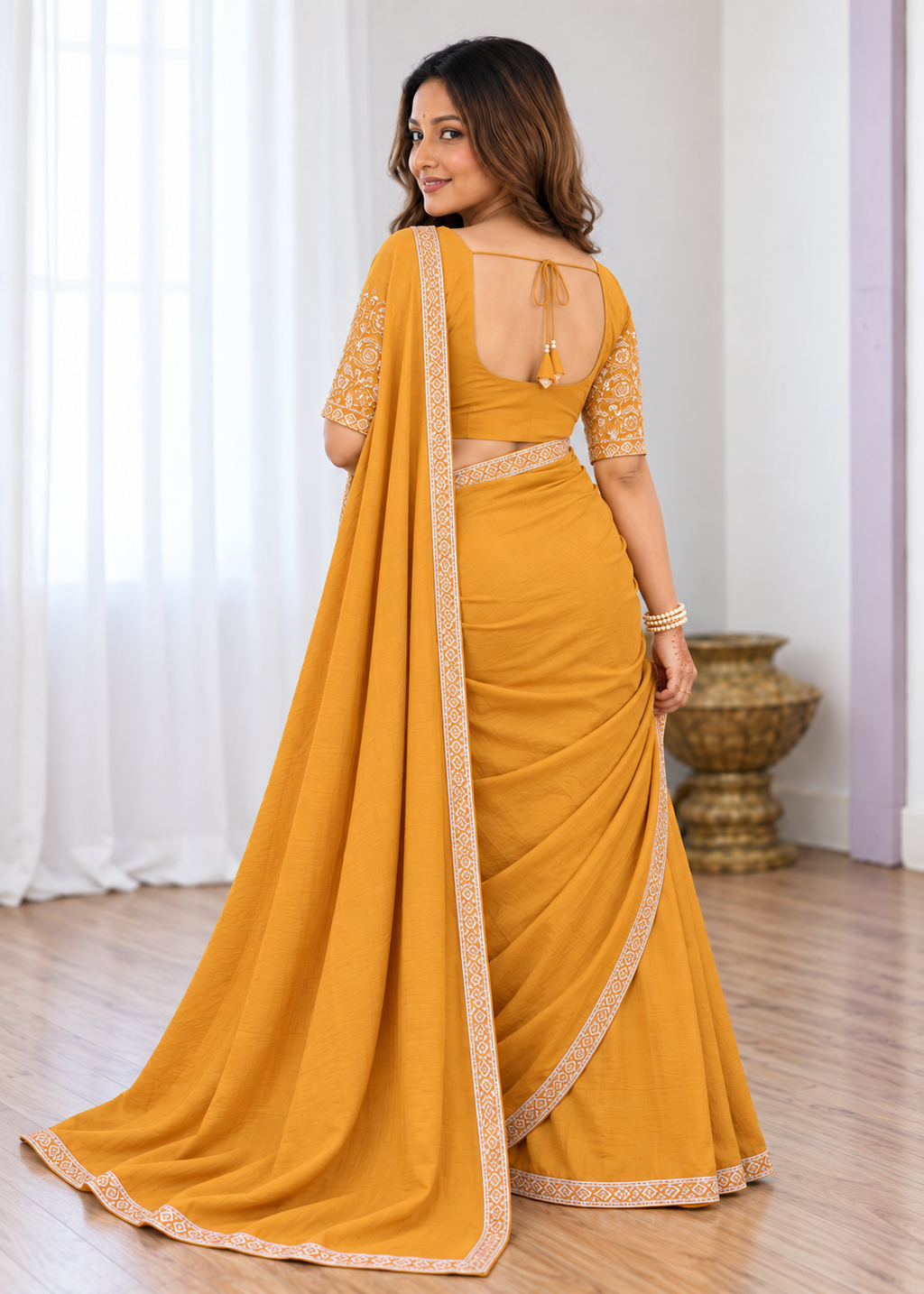 Premium Two-Tone NC Vichitra Beads Handwork Saree